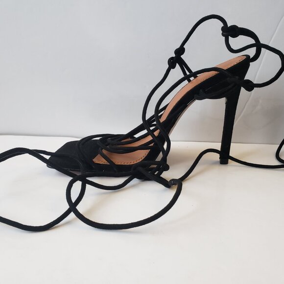 ASOS DESIGN Nina strappy tie leg heeled sandals in black size 5 - Picture 9 of 15